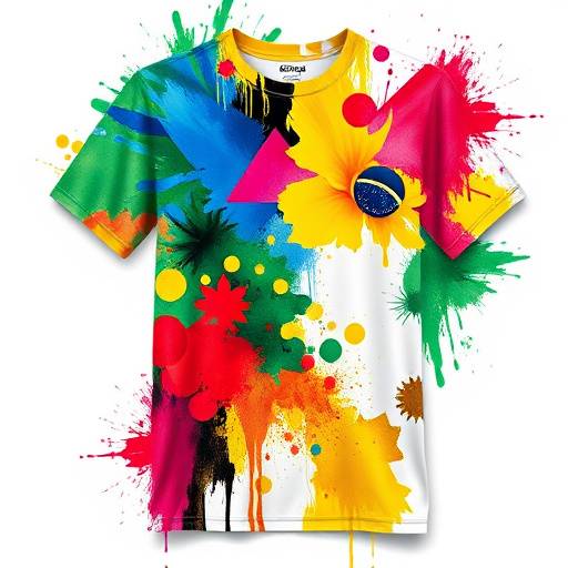 Camiseta com estampa de arte abstrata inspirada em cores brasileiras